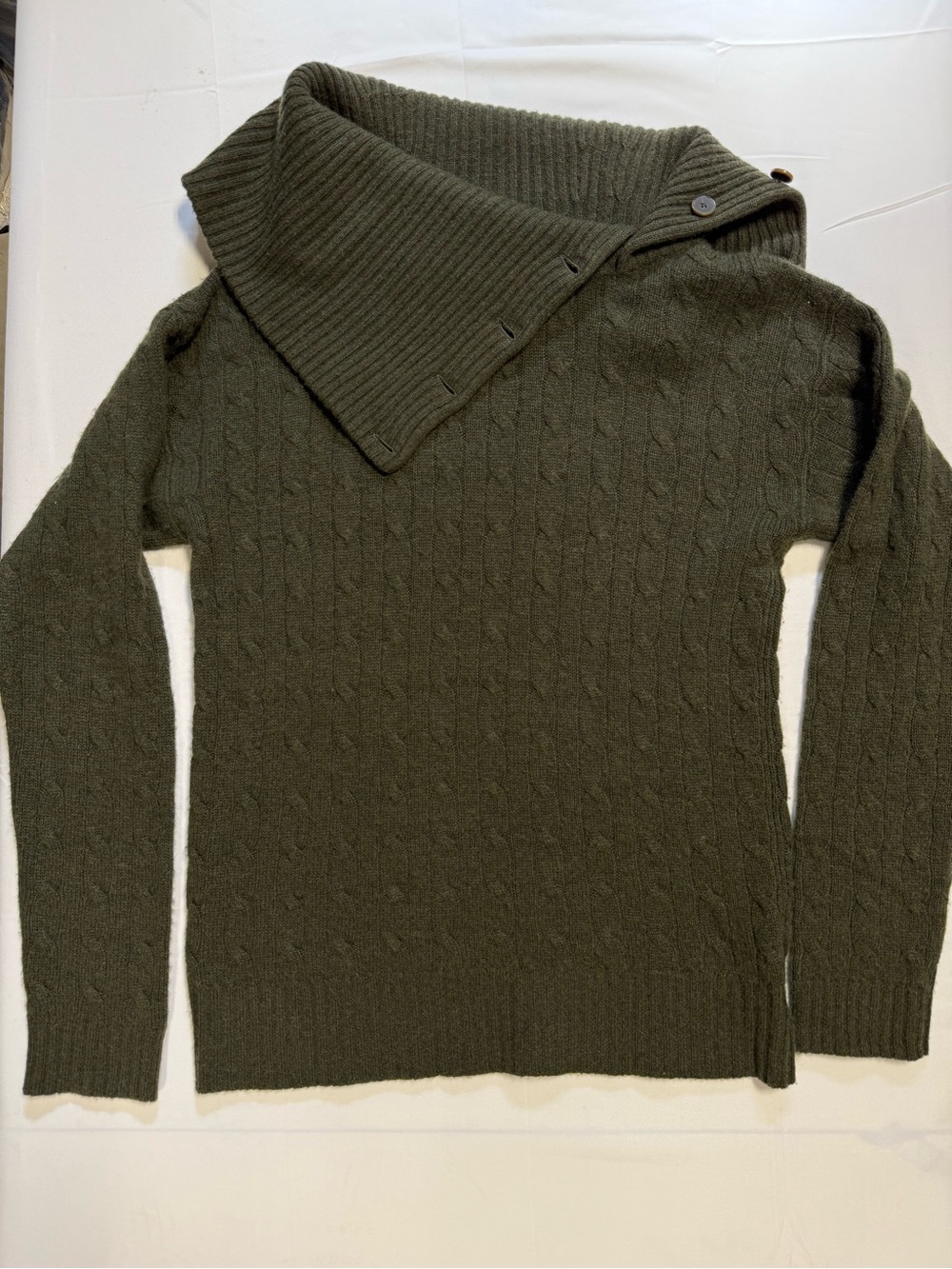 Ralph Lauren Black Label 100% Cashmere Cable Knit Sweater Olive Green M